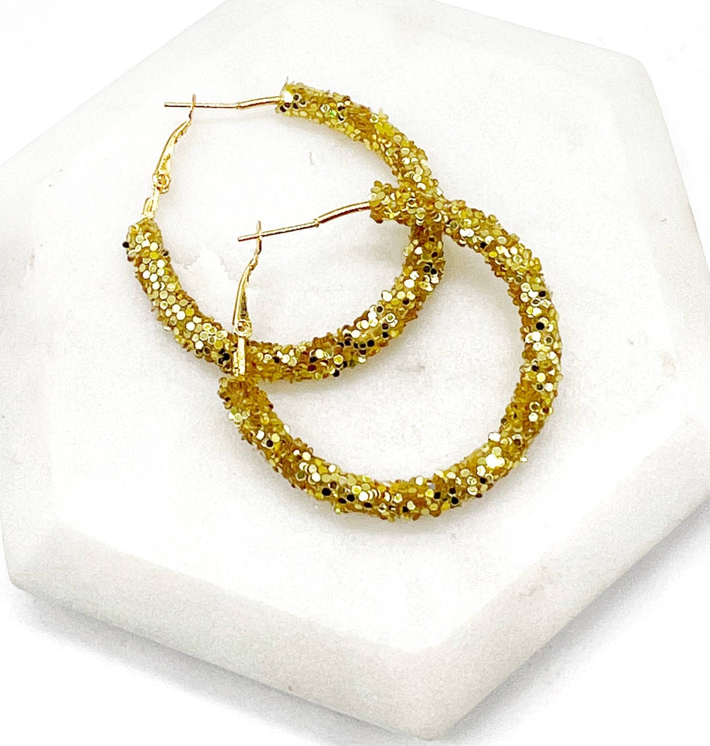 Yellow Gold Glitter Sequin Hoop Earrings Chiefs KC Game Day