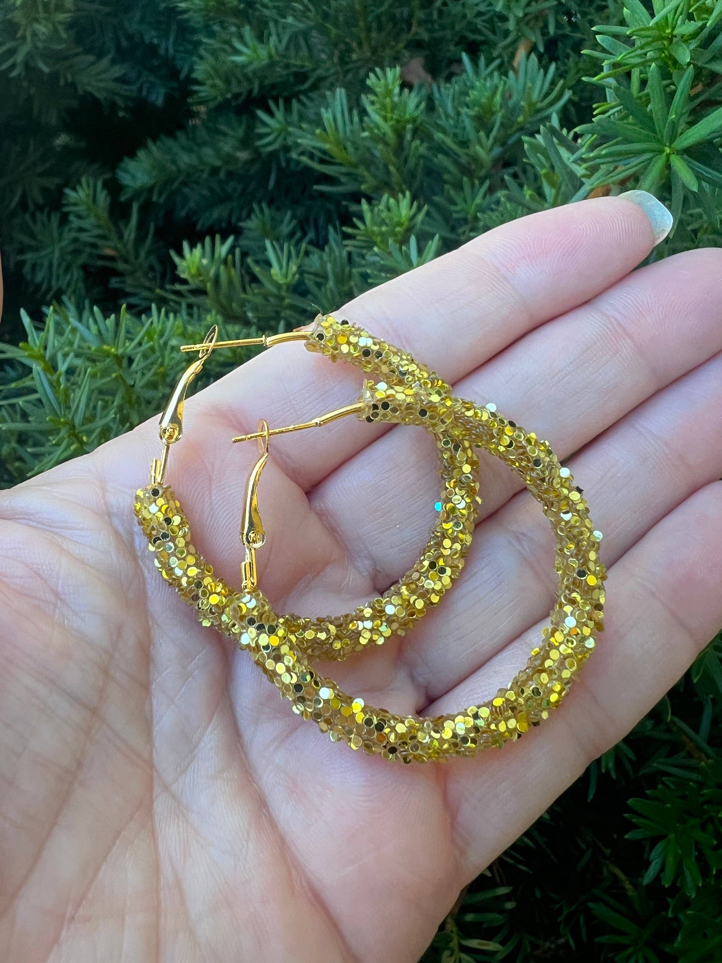Yellow Gold Glitter Sequin Hoop Earrings Chiefs KC Game Day