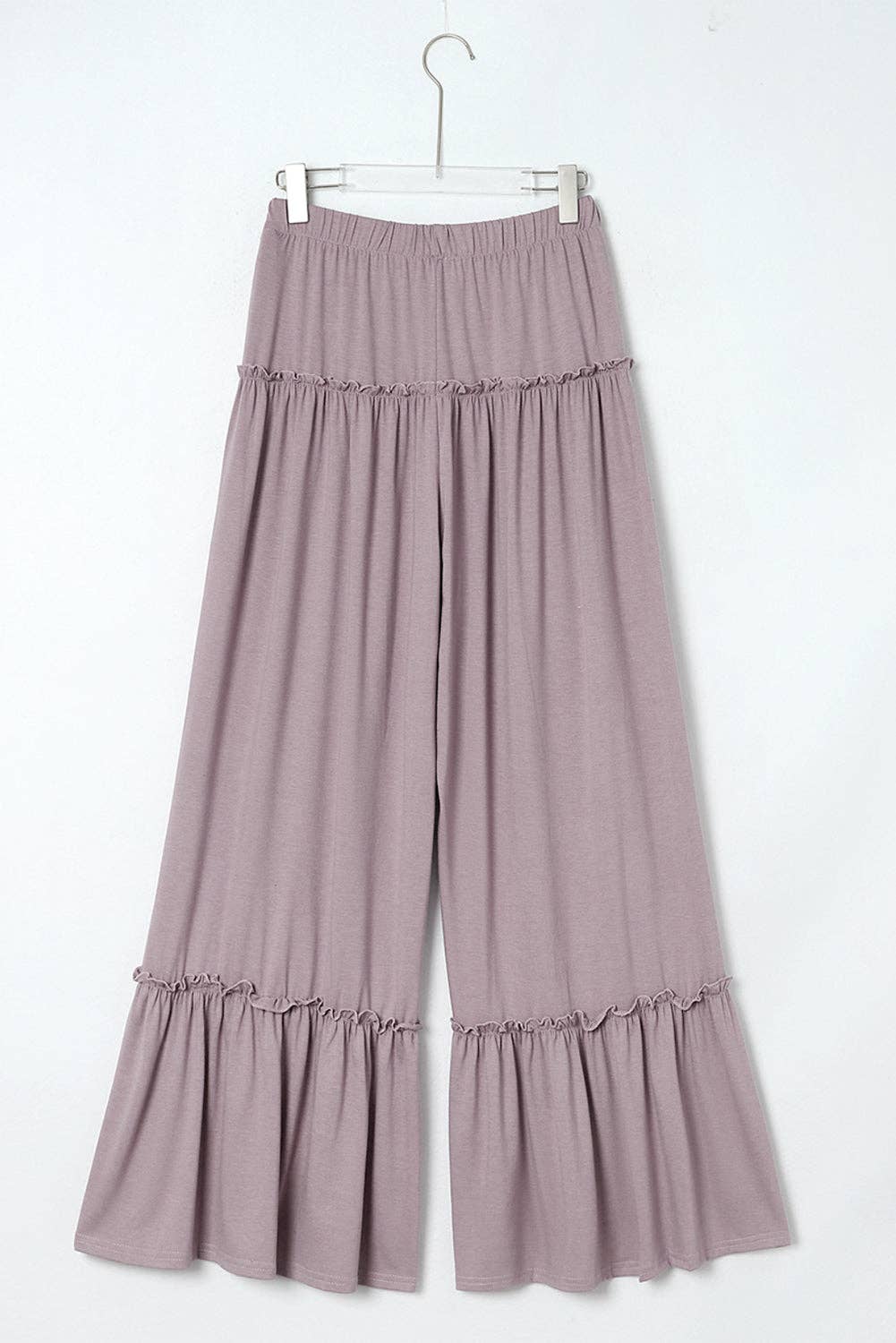 Frilled Drawstring High Waist Wide Leg Pants: MAUVE