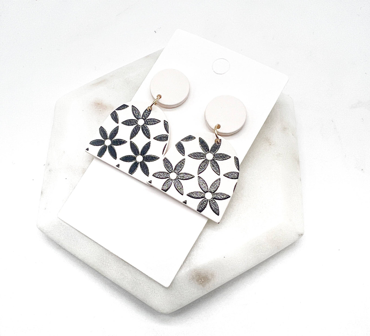 Neutral Floral Deco Acrylic Statement Earrings Spring