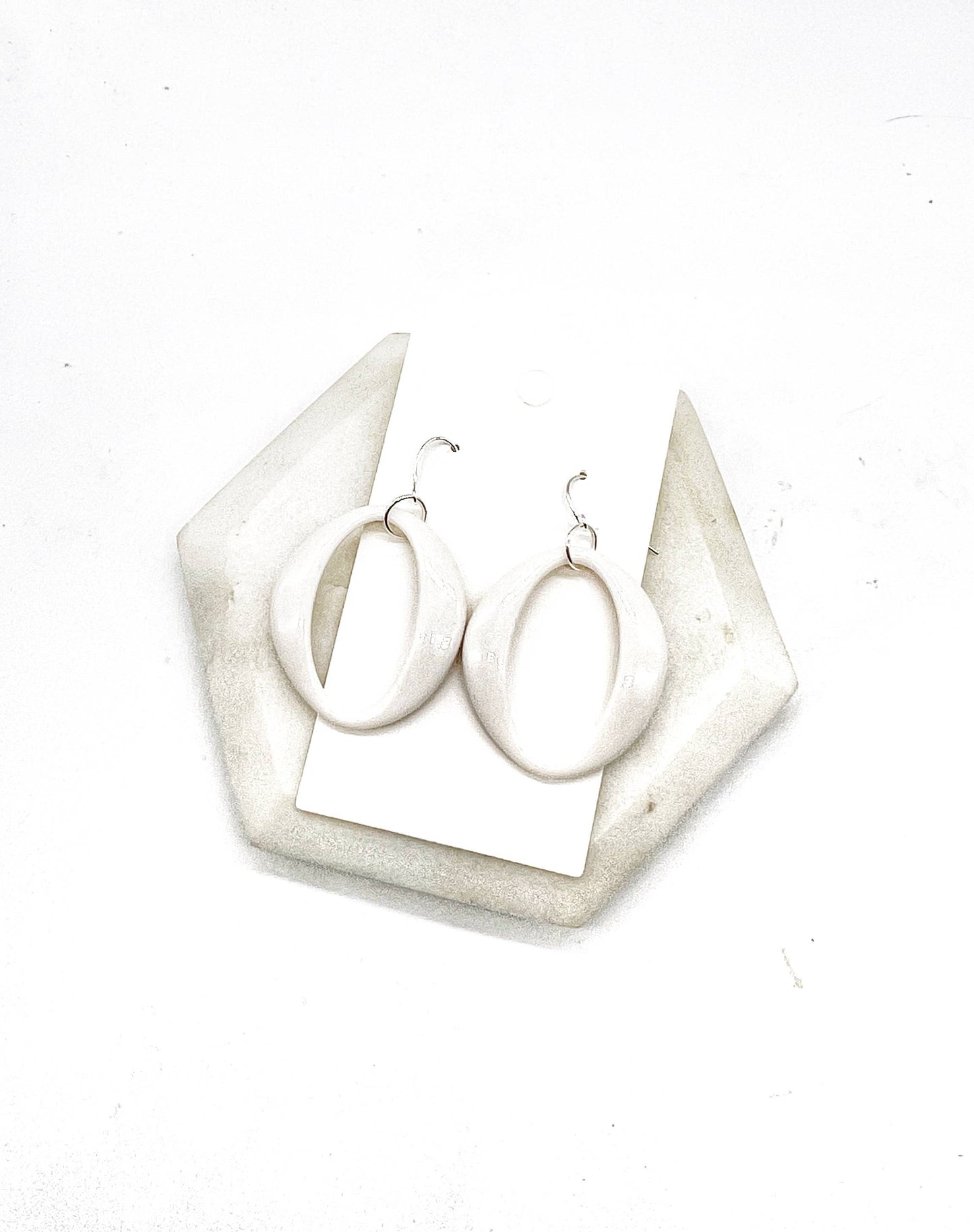 White Acrylic Oval Statement Earrings