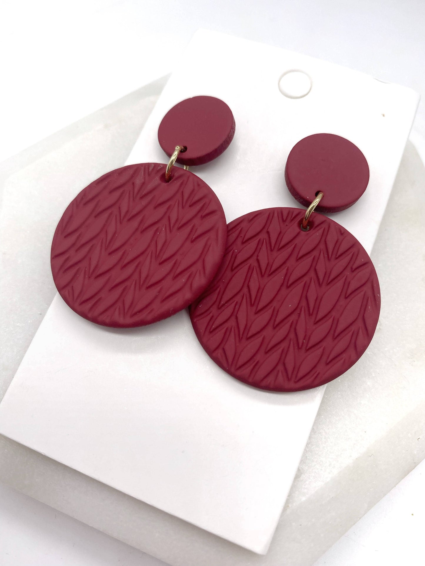 Cranberry Sweater Knit Disc Acrylic Statement Earrings