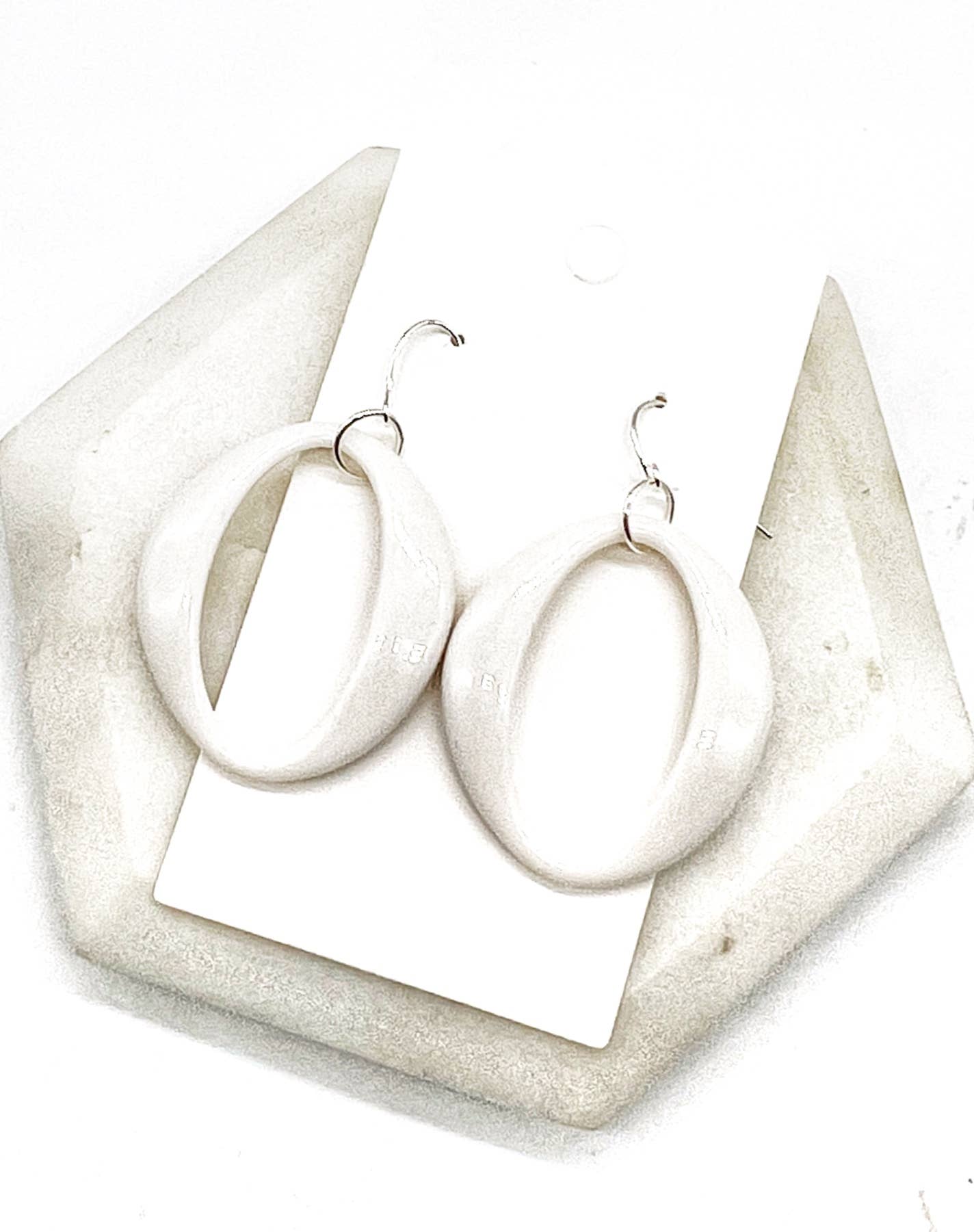 White Acrylic Oval Statement Earrings