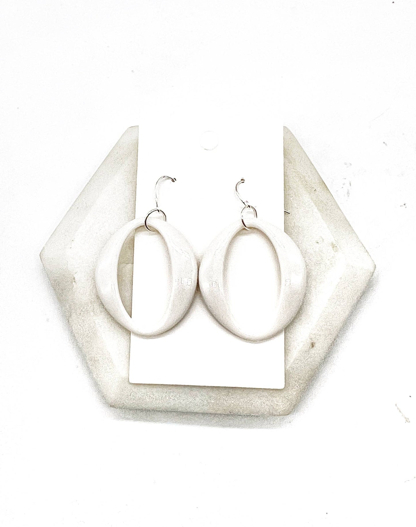 White Acrylic Oval Statement Earrings