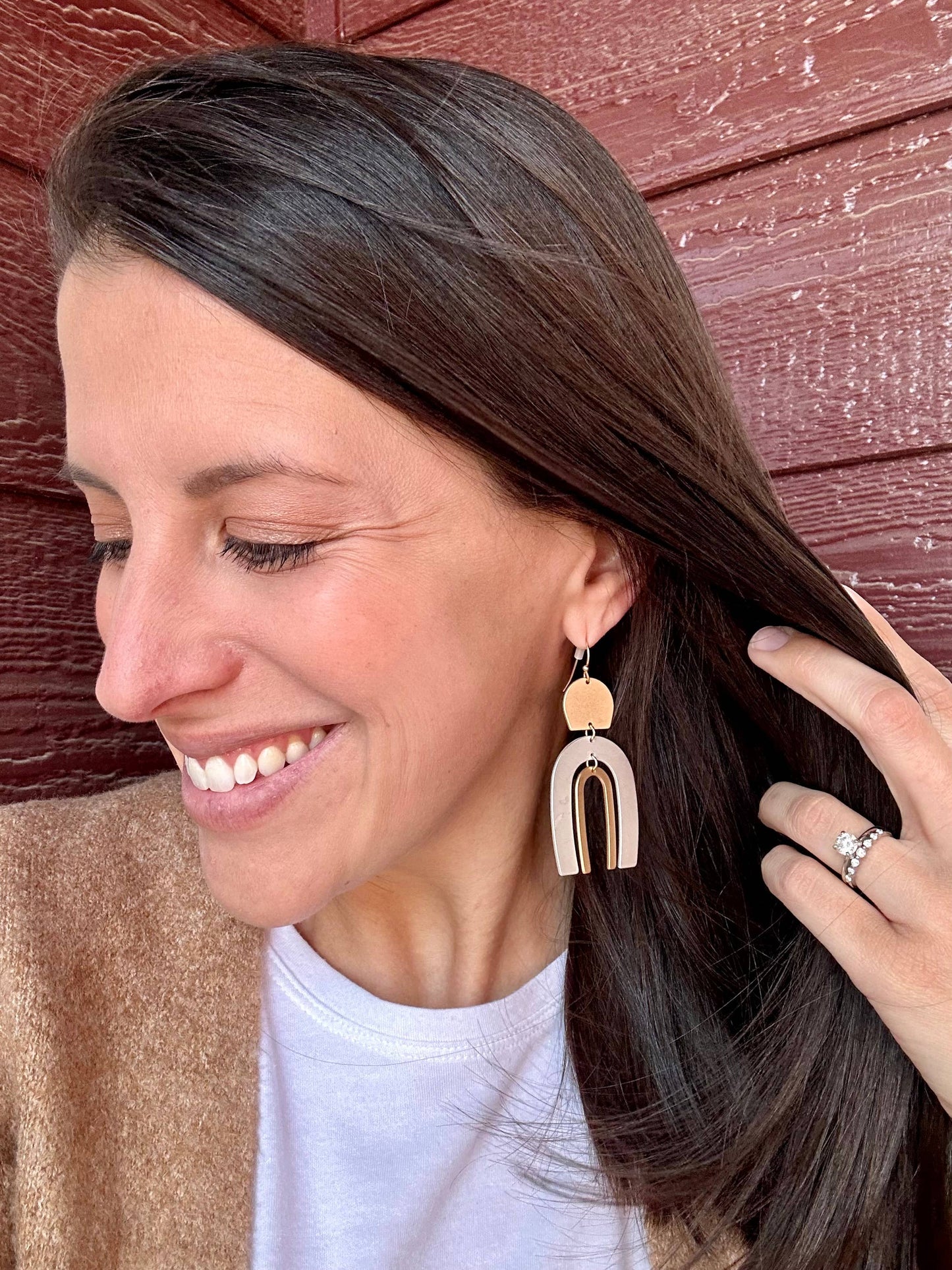 Mixed Metal Silver Gold Double Arch Metal Statement Earrings