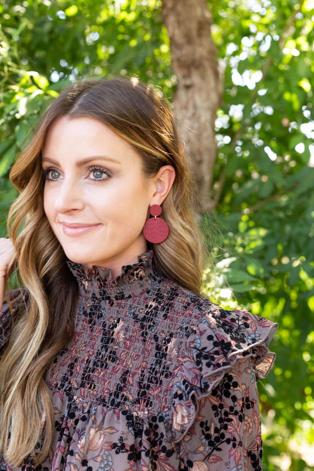 Cranberry Sweater Knit Disc Acrylic Statement Earrings