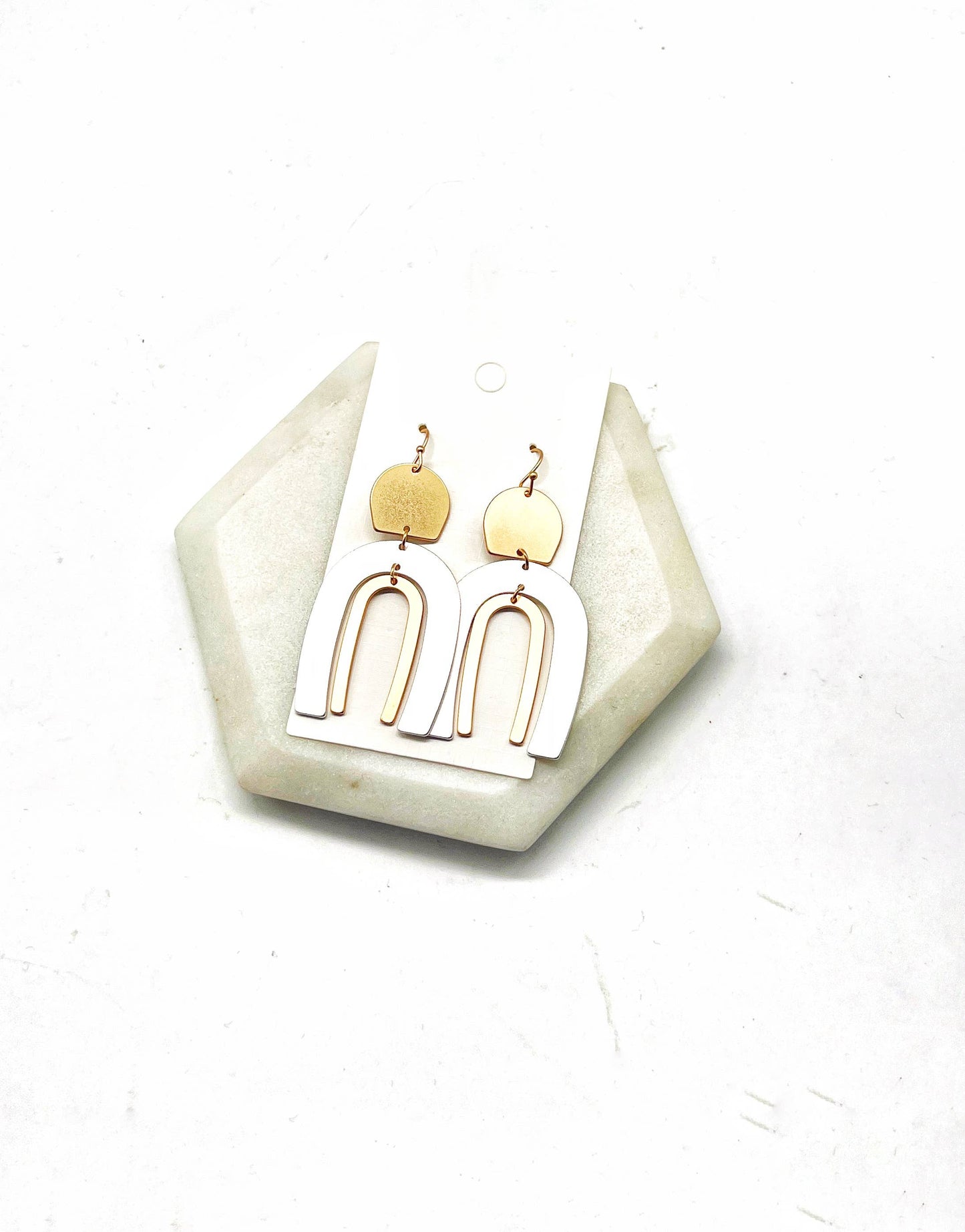 Mixed Metal Silver Gold Double Arch Metal Statement Earrings