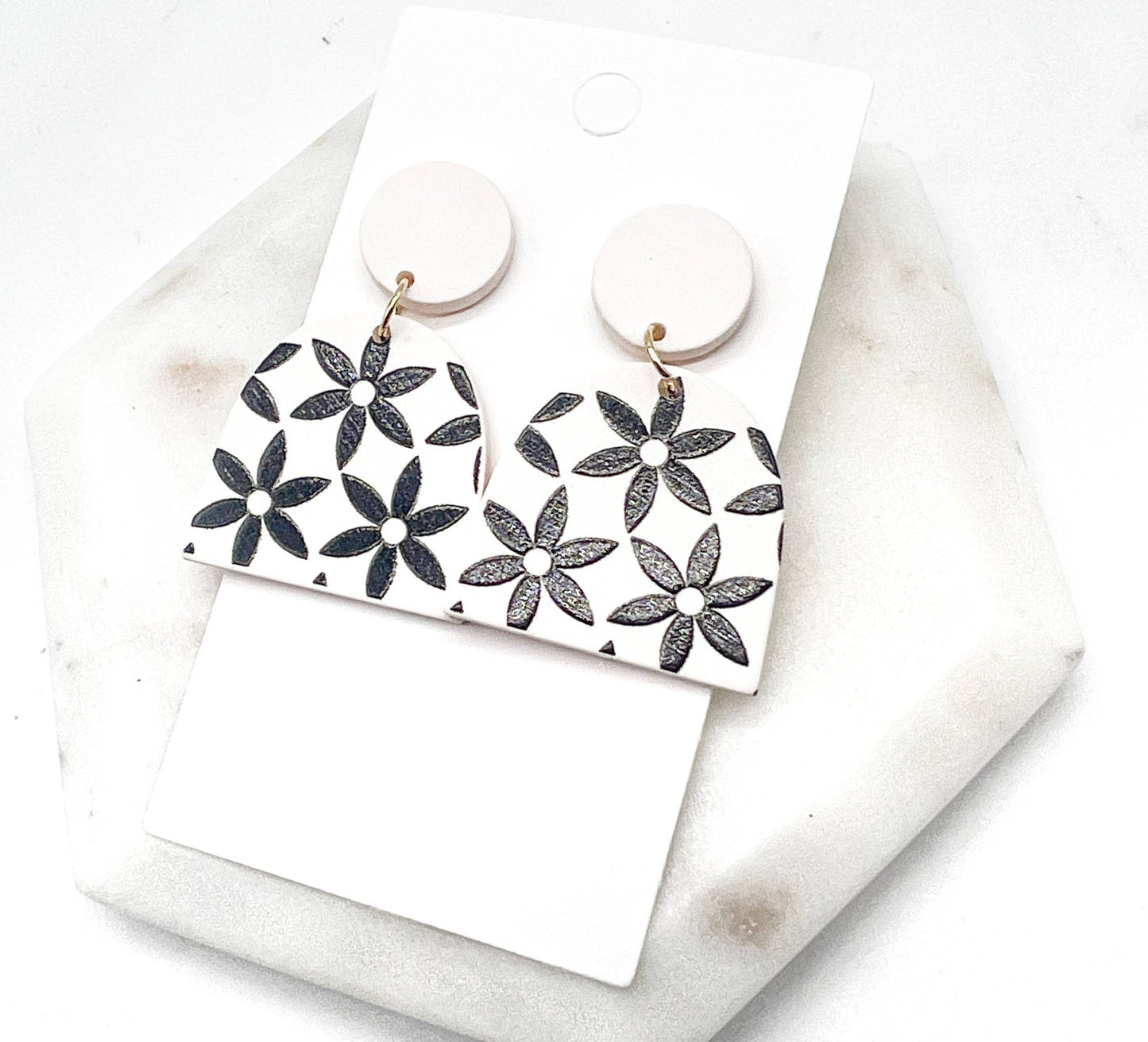 Neutral Floral Deco Acrylic Statement Earrings Spring