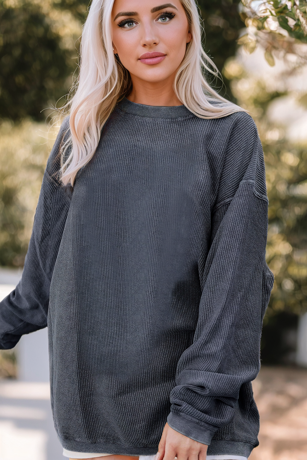 Ribbed Corded Oversized Sweatshirt: Apricot