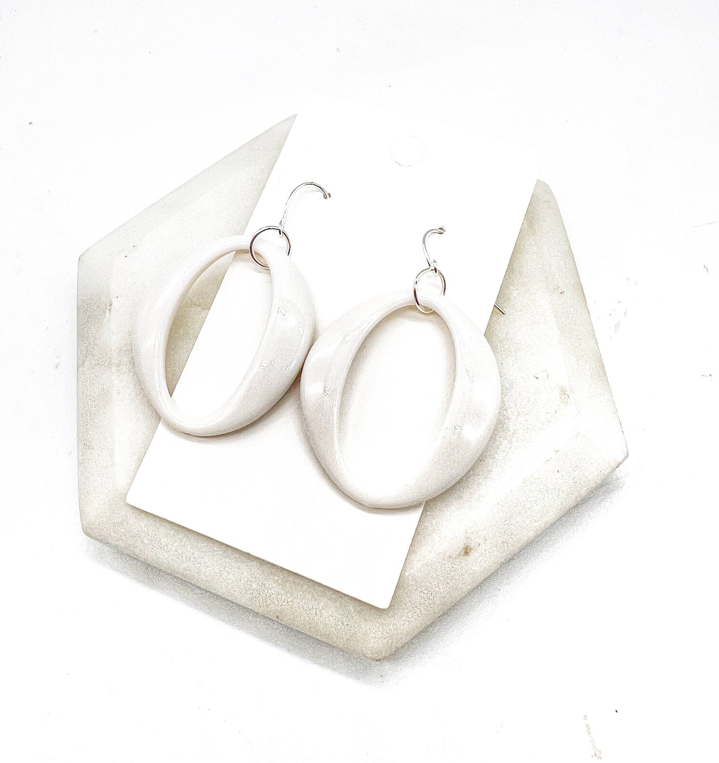 White Acrylic Oval Statement Earrings