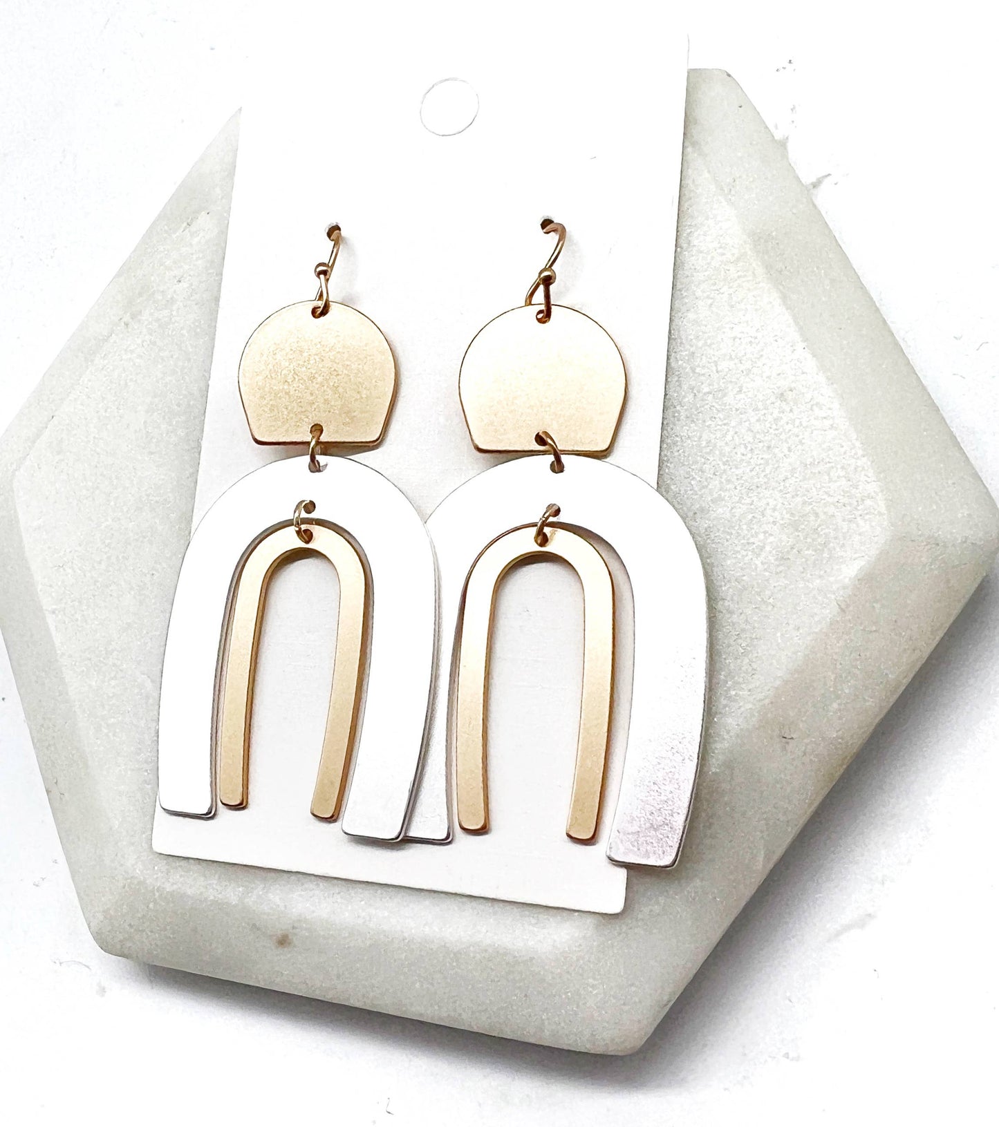 Mixed Metal Silver Gold Double Arch Metal Statement Earrings