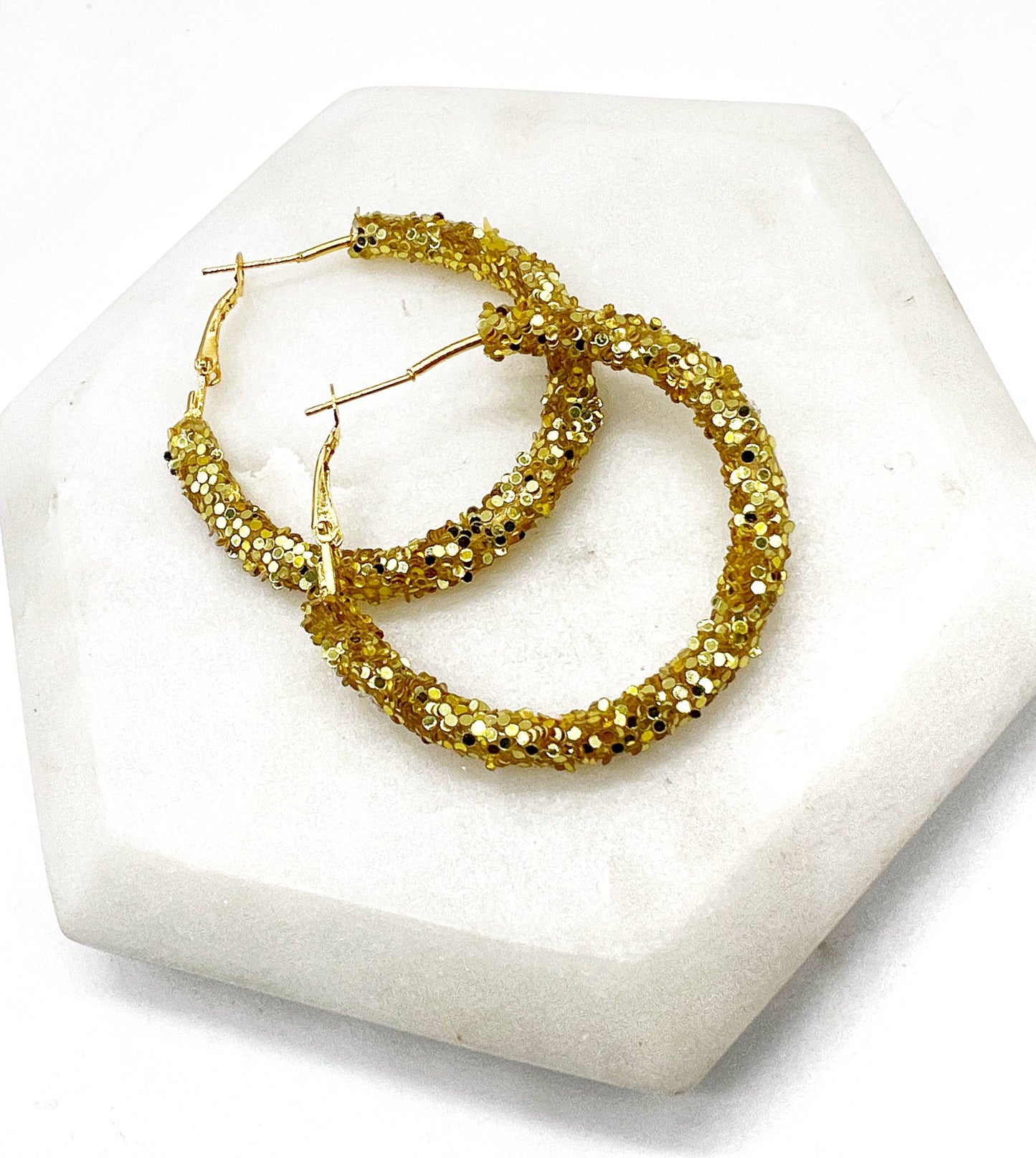 Yellow Gold Glitter Sequin Hoop Earrings Chiefs KC Game Day