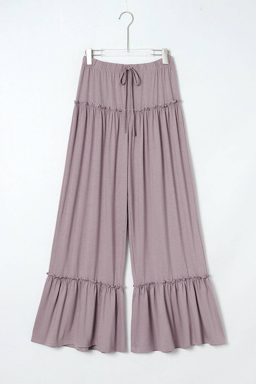 Frilled Drawstring High Waist Wide Leg Pants: MAUVE
