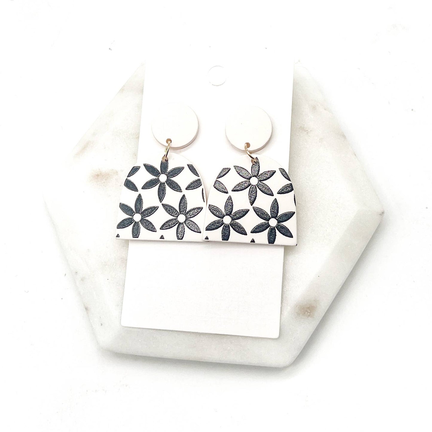 Neutral Floral Deco Acrylic Statement Earrings Spring