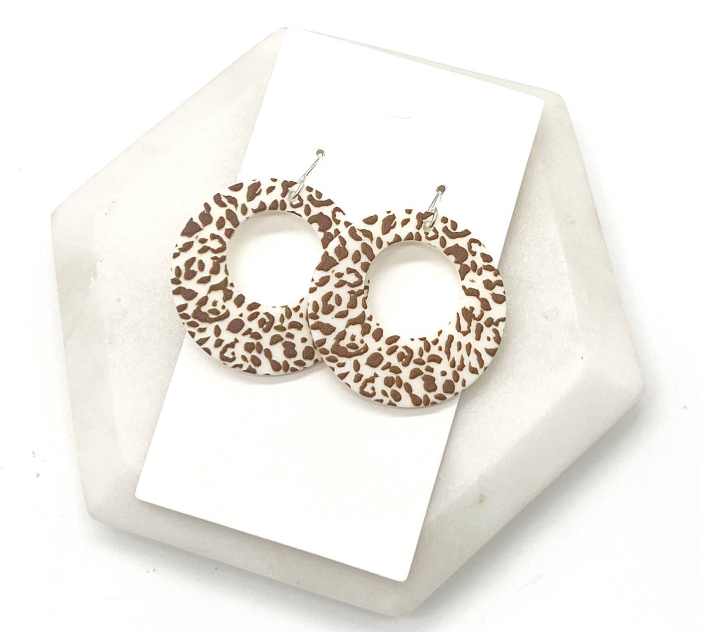 Neutral Leopard Acrylic Circle Cutout Statement Earrings