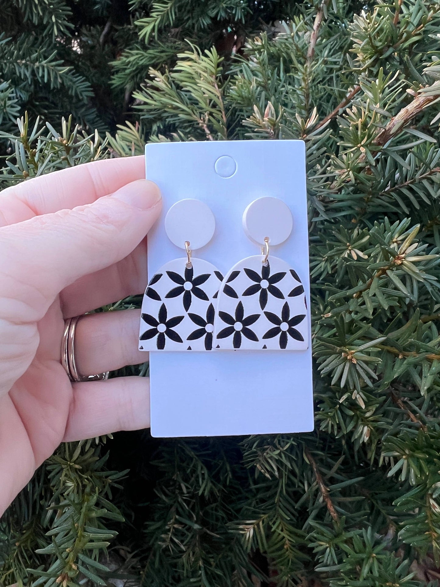 Neutral Floral Deco Acrylic Statement Earrings Spring