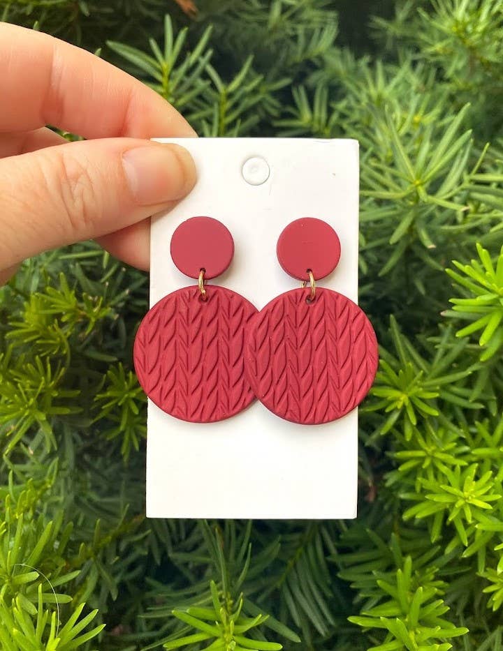 Cranberry Sweater Knit Disc Acrylic Statement Earrings