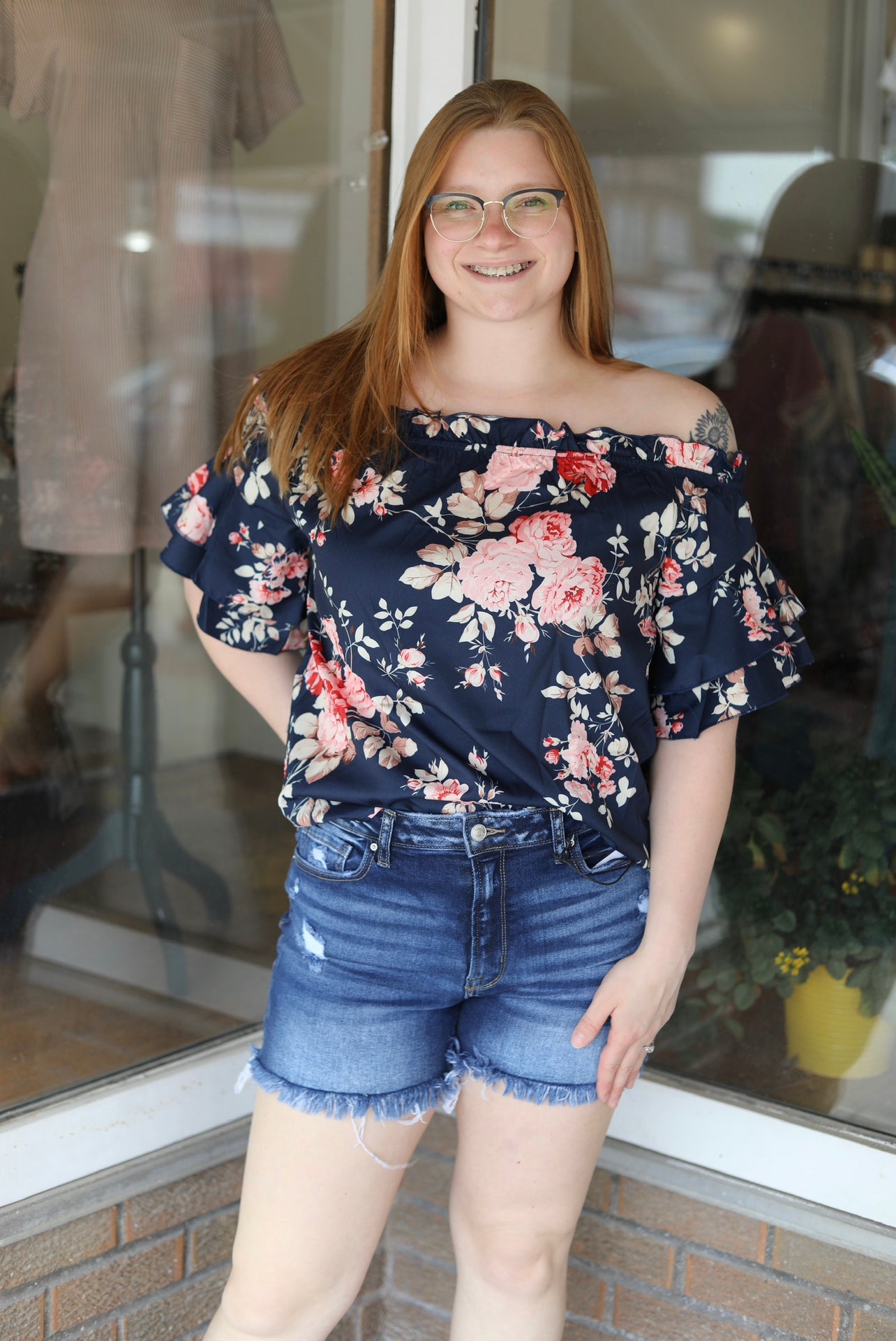 Ruffle Off Shoulder Flounce Sleeve Floral Blouse