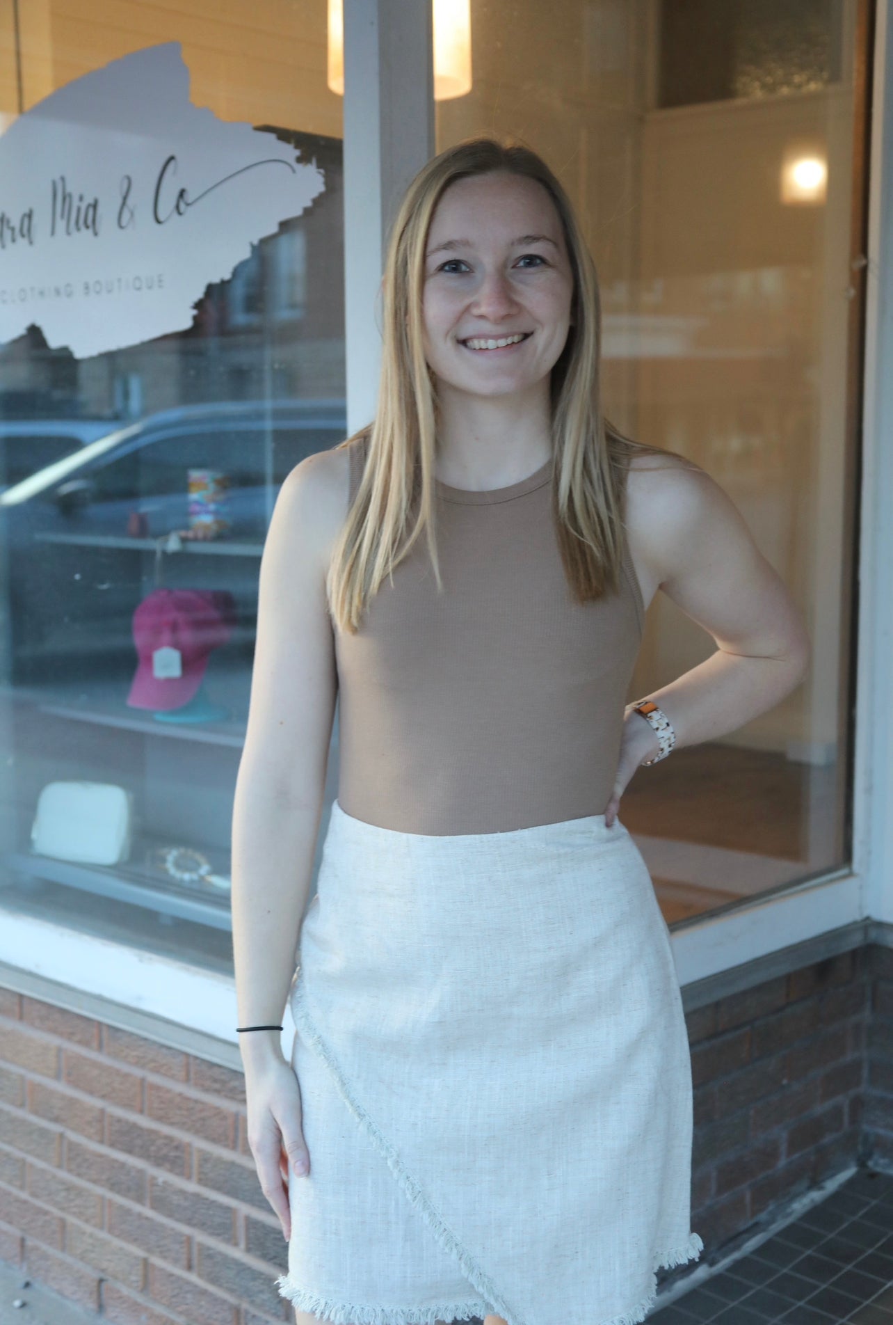 Oatmeal Fray Hem Skirt