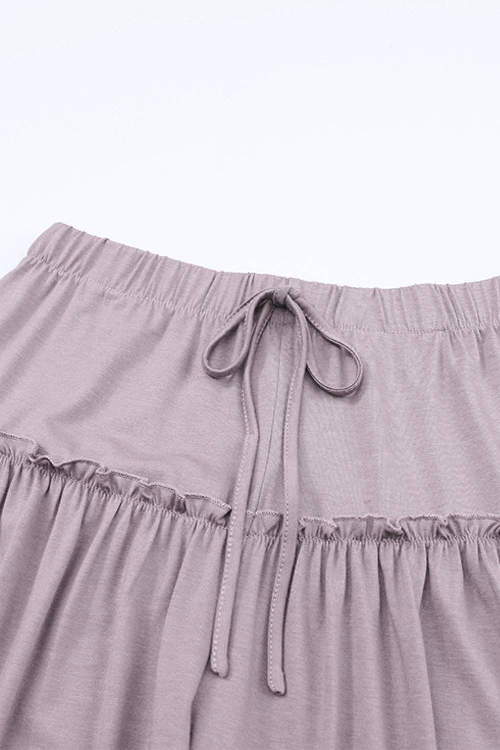 Frilled Drawstring High Waist Wide Leg Pants: MAUVE