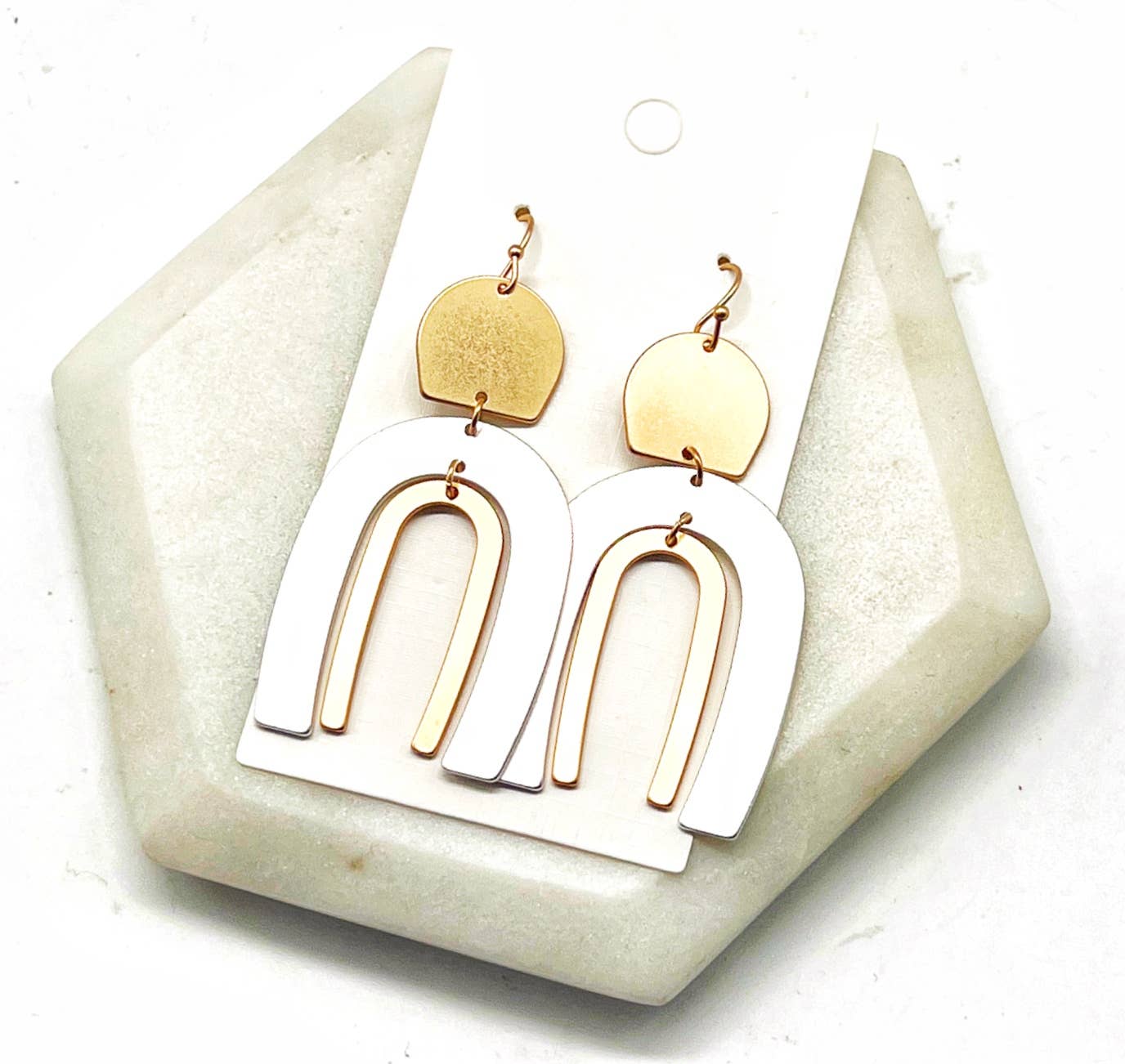 Mixed Metal Silver Gold Double Arch Metal Statement Earrings