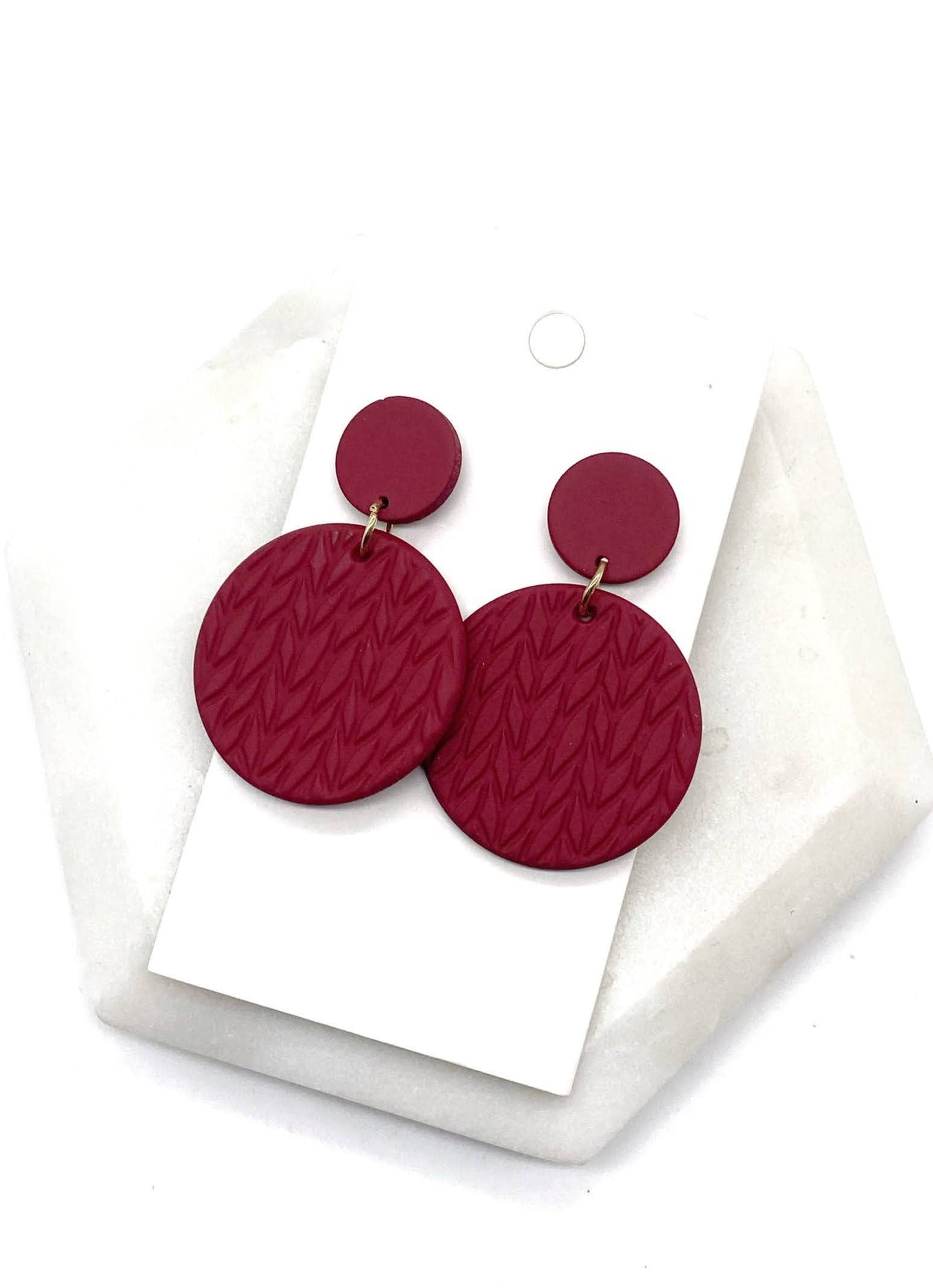 Cranberry Sweater Knit Disc Acrylic Statement Earrings