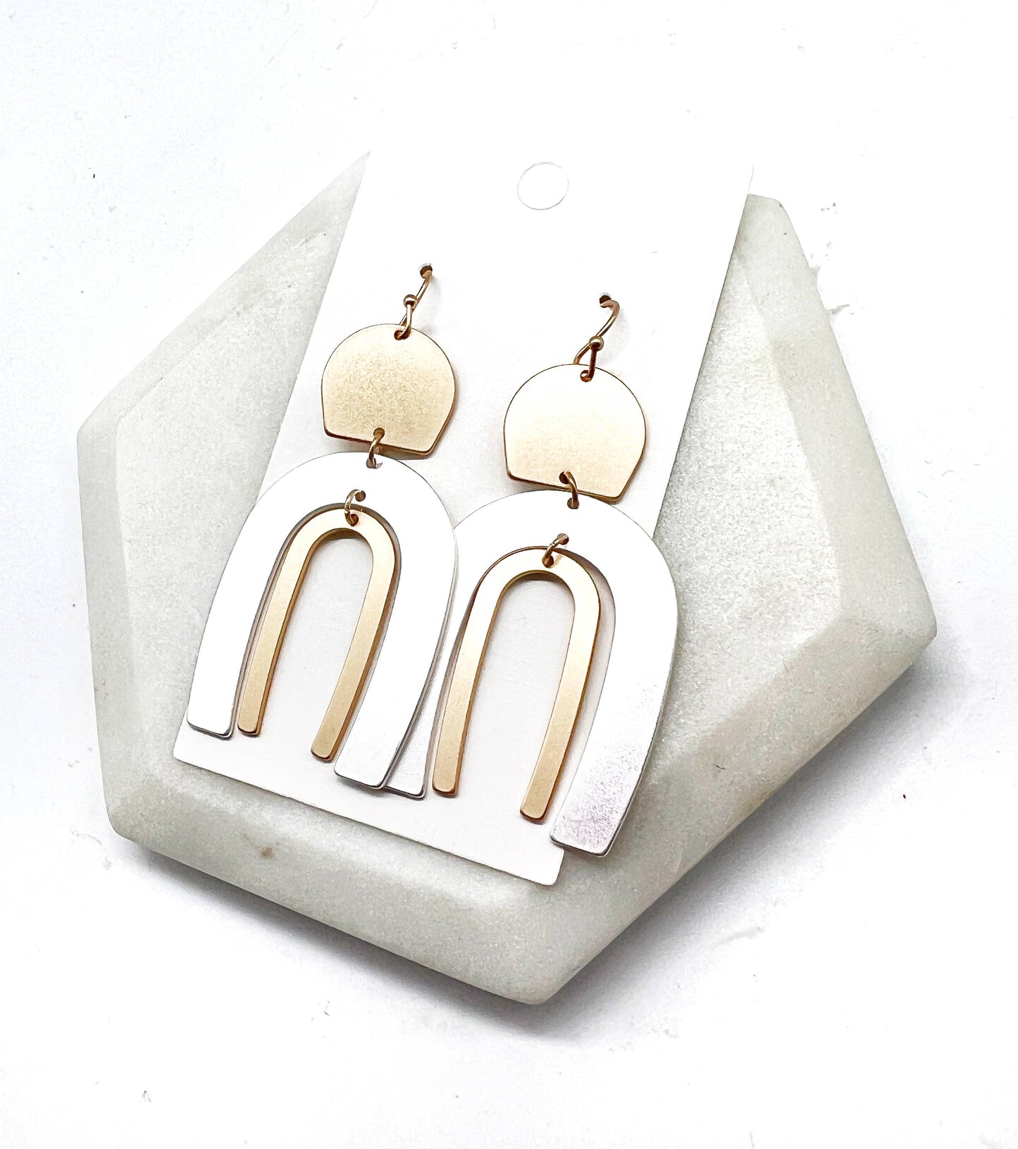 Mixed Metal Silver Gold Double Arch Metal Statement Earrings