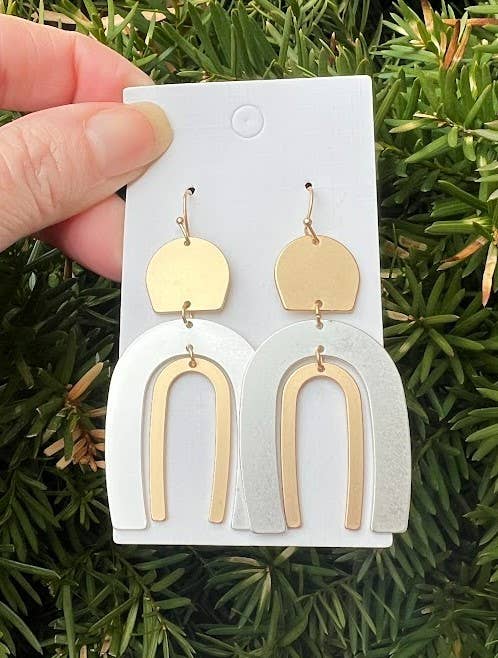 Mixed Metal Silver Gold Double Arch Metal Statement Earrings