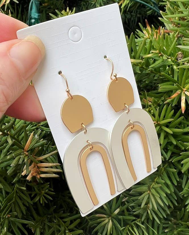 Mixed Metal Silver Gold Double Arch Metal Statement Earrings