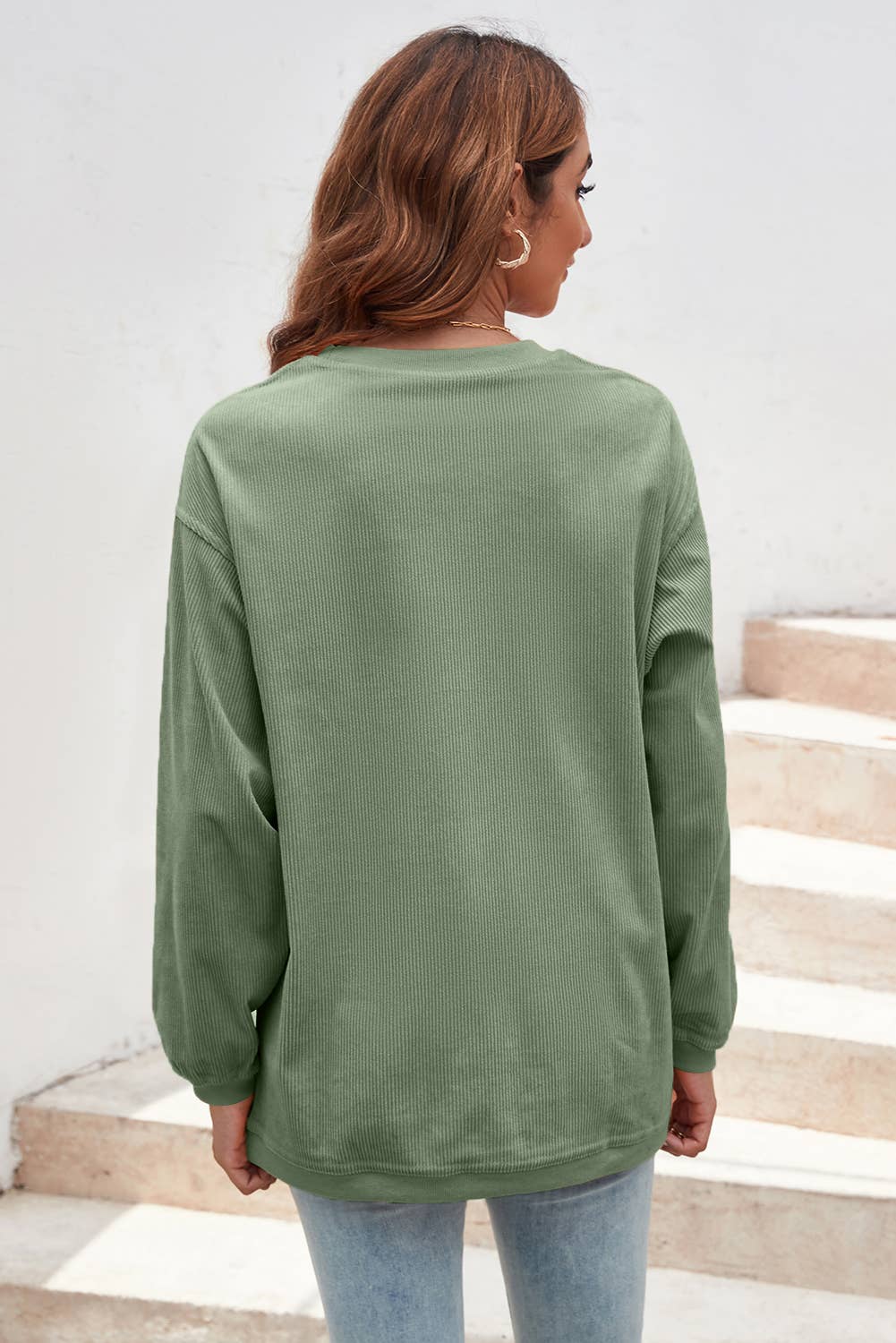 Ribbed Corded Oversized Sweatshirt: Apricot