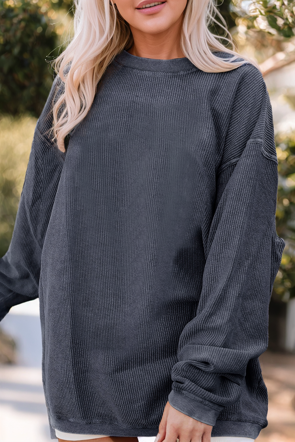 Ribbed Corded Oversized Sweatshirt: Apricot