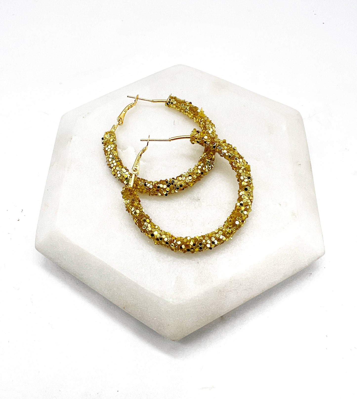 Yellow Gold Glitter Sequin Hoop Earrings Chiefs KC Game Day