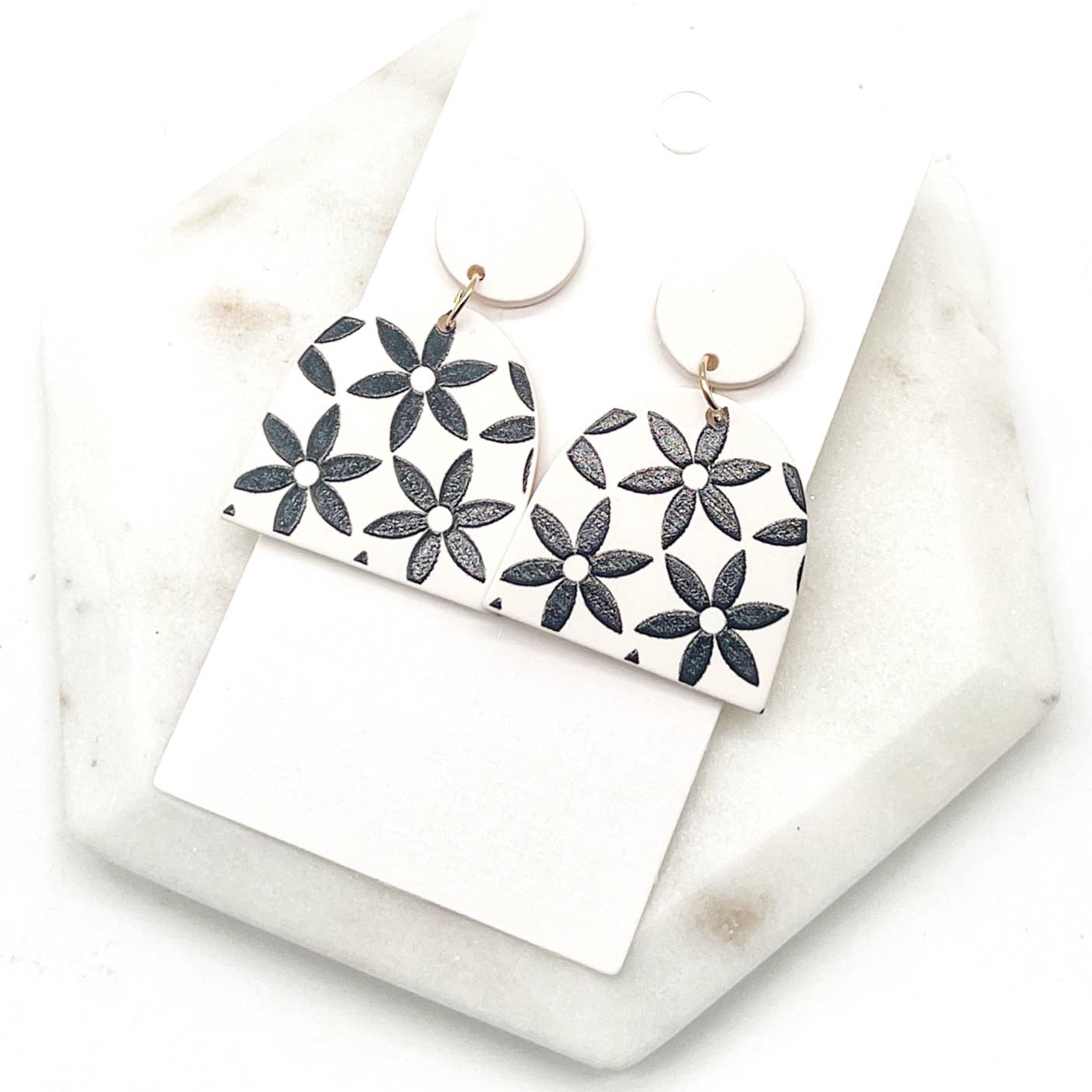 Neutral Floral Deco Acrylic Statement Earrings Spring