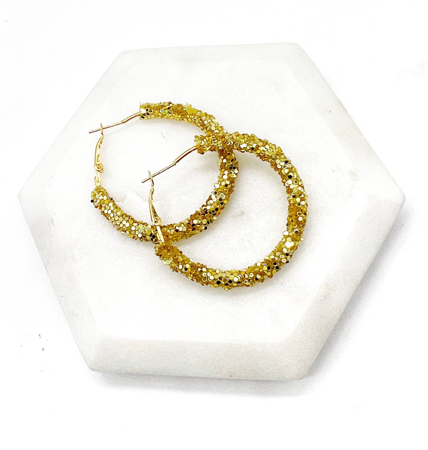 Yellow Gold Glitter Sequin Hoop Earrings Chiefs KC Game Day