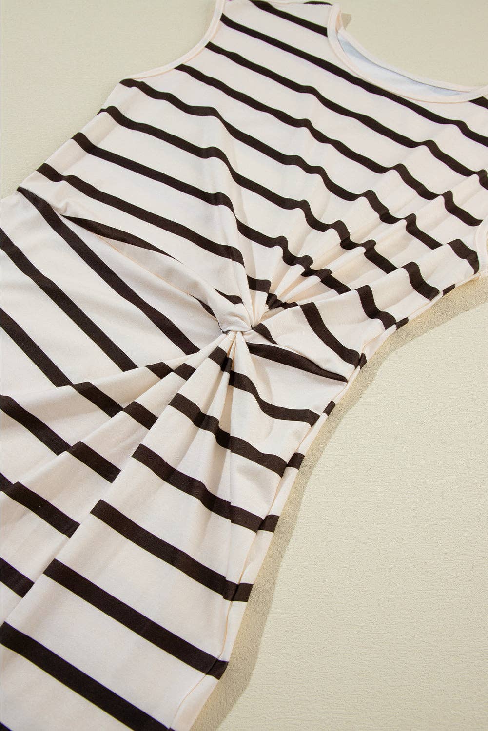 Twist Side Split Thigh Midi Dress: Khaki Stripe