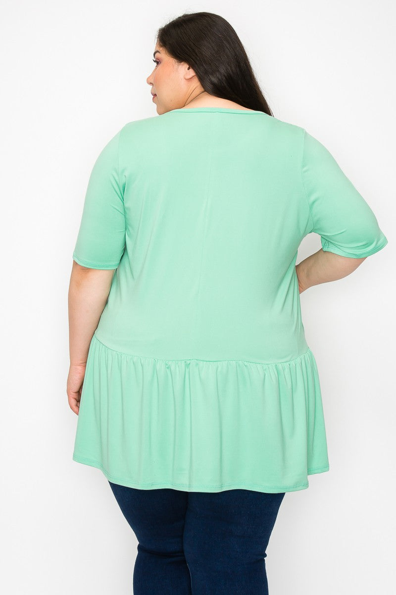 PLUS-Mint Frill Hem Top