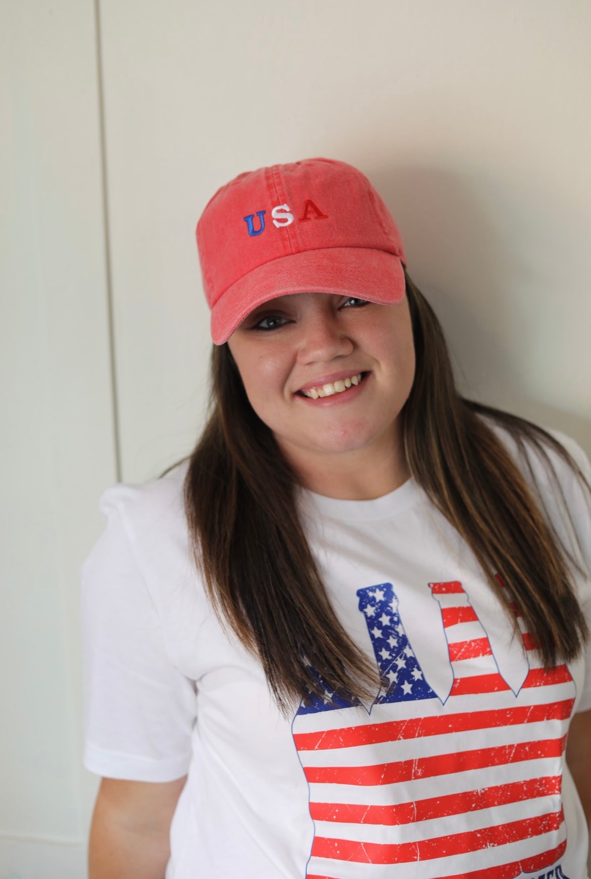 USA Embroidered Cotton Baseball Cap-RED