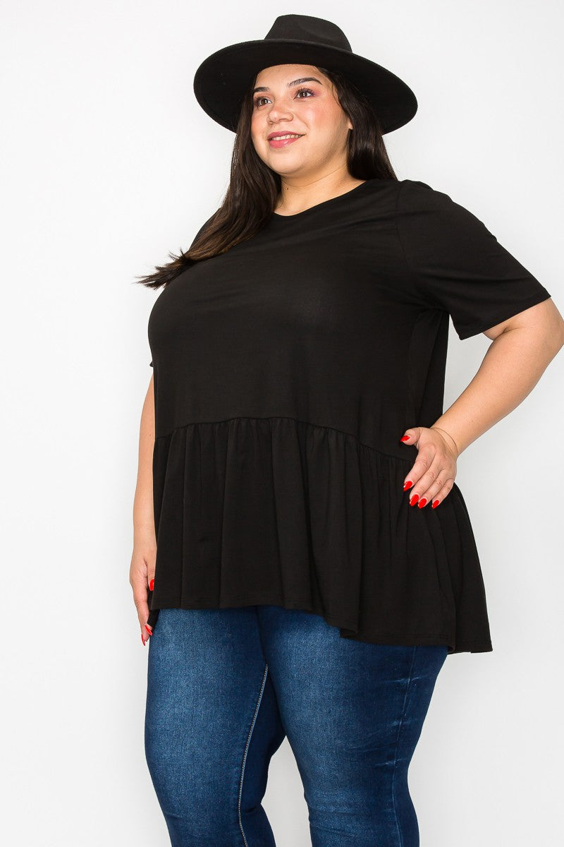 PLUS-Black Frill Hem Top