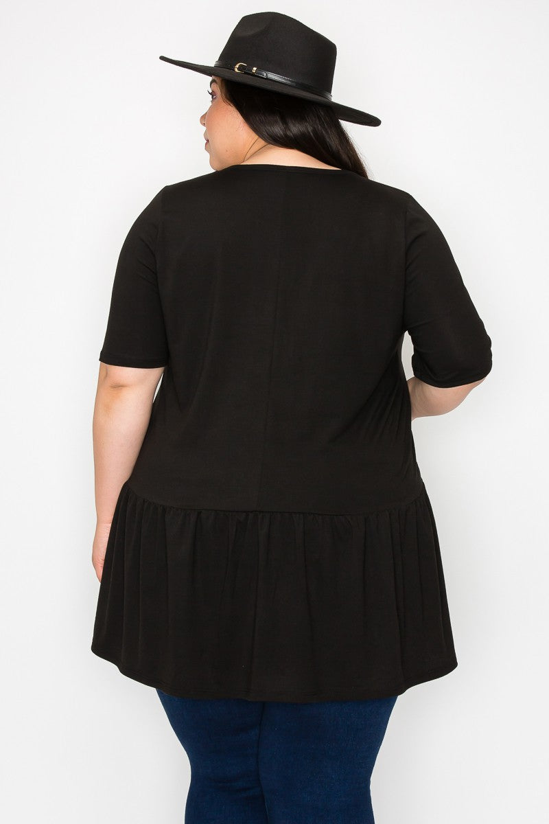 PLUS-Black Frill Hem Top