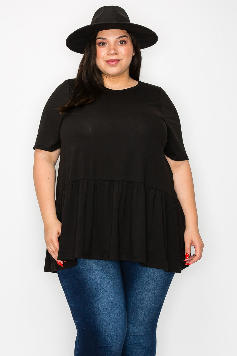 PLUS-Black Frill Hem Top