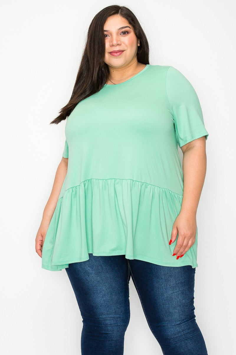 PLUS-Mint Frill Hem Top