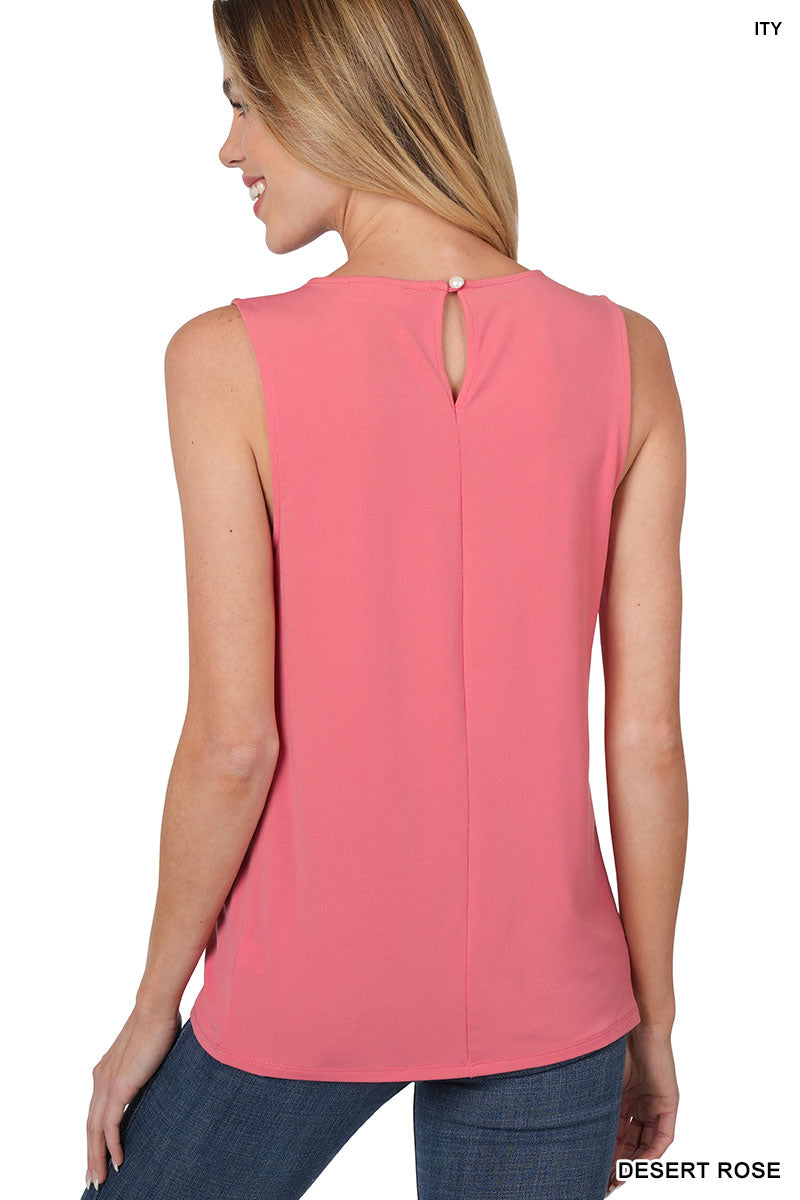 Sleeveless Front Pleat Tank -- Desert Rose