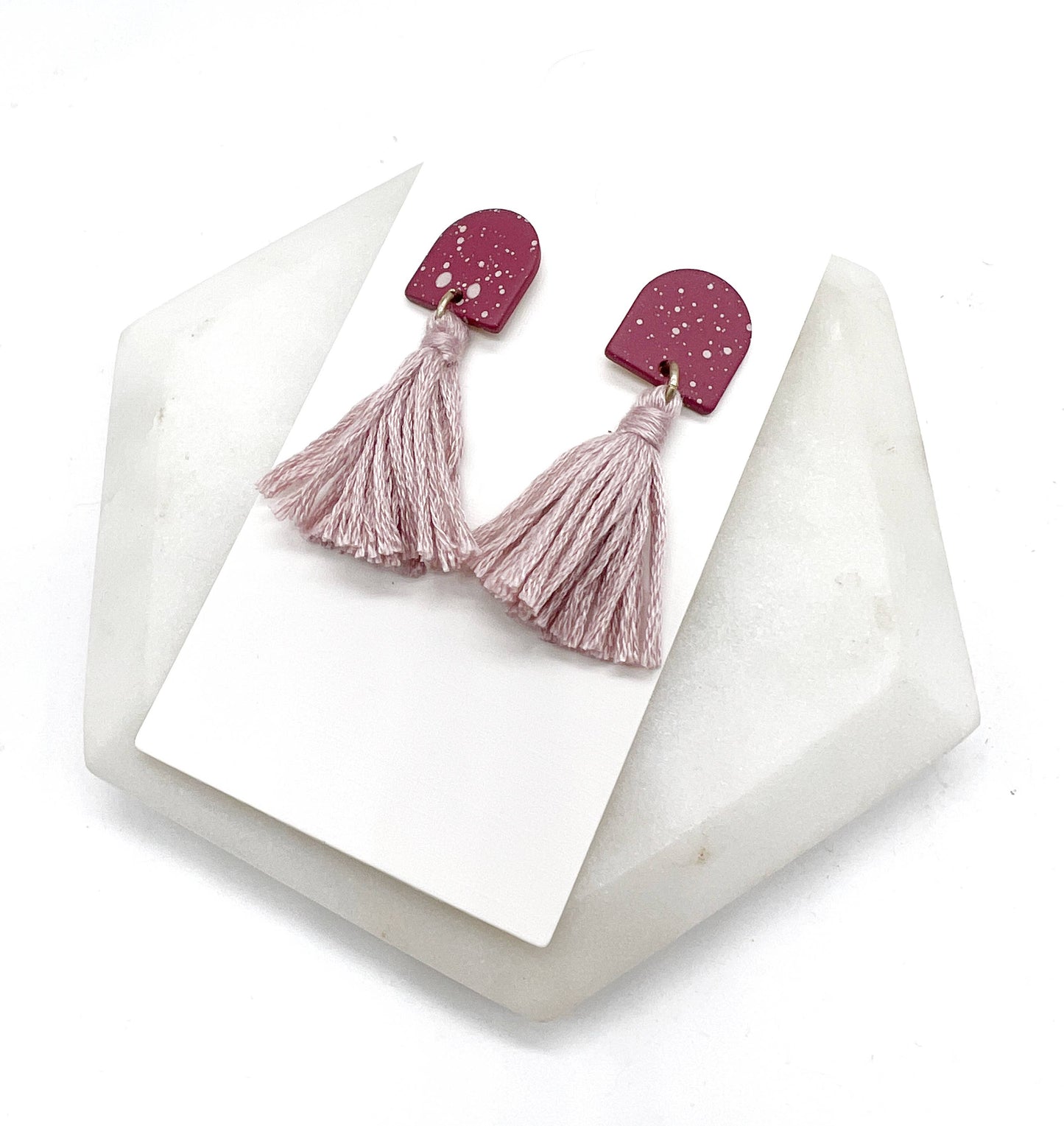 Mauve Acrylic Tassel Statement Earrings