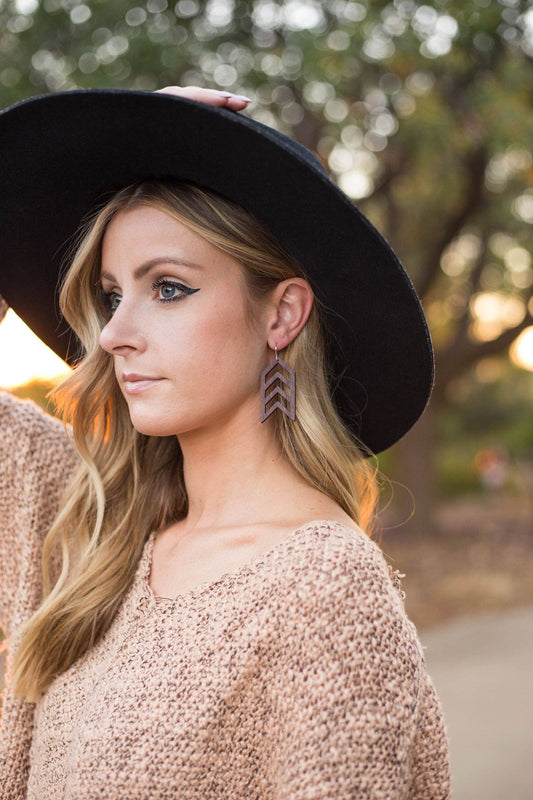 Wood Chevron Statement Earrings