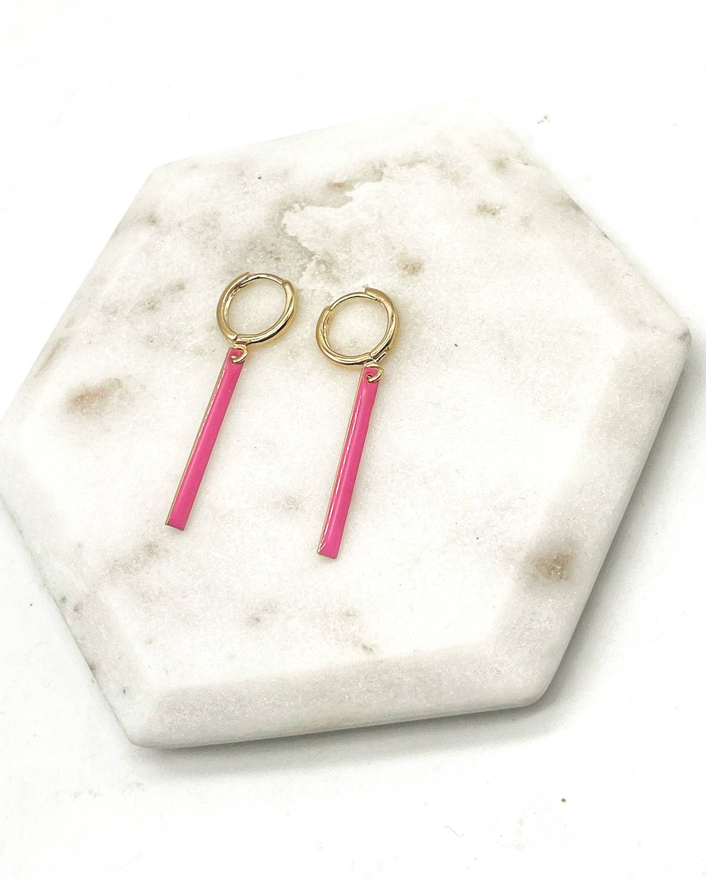 Hot Pink Bar Enamel Huggie Hoops