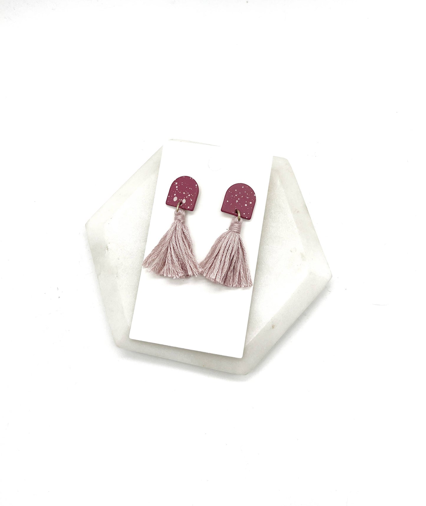 Mauve Acrylic Tassel Statement Earrings