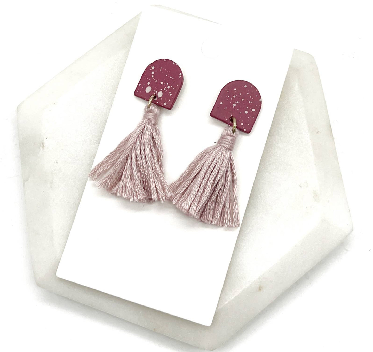 Mauve Acrylic Tassel Statement Earrings