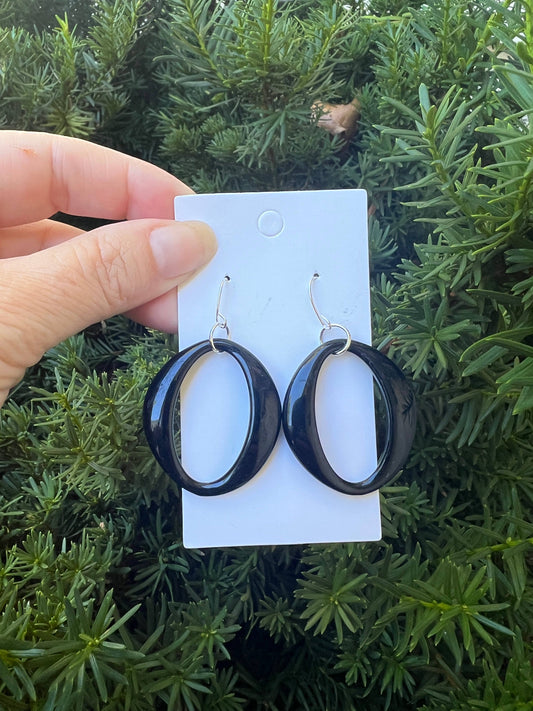 Black Acrylic Oval Statement Earrings