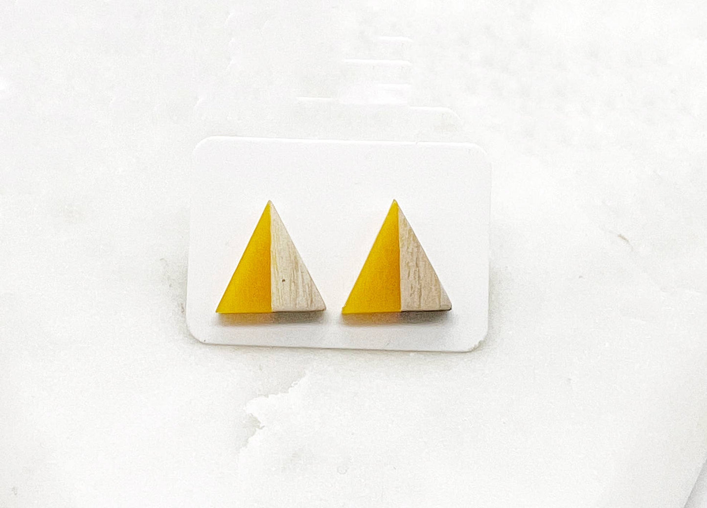 Mustard Yellow Wood Resin Acrylic Triangle Statement Studs