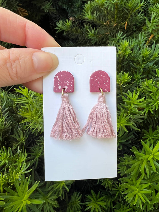 Mauve Acrylic Tassel Statement Earrings